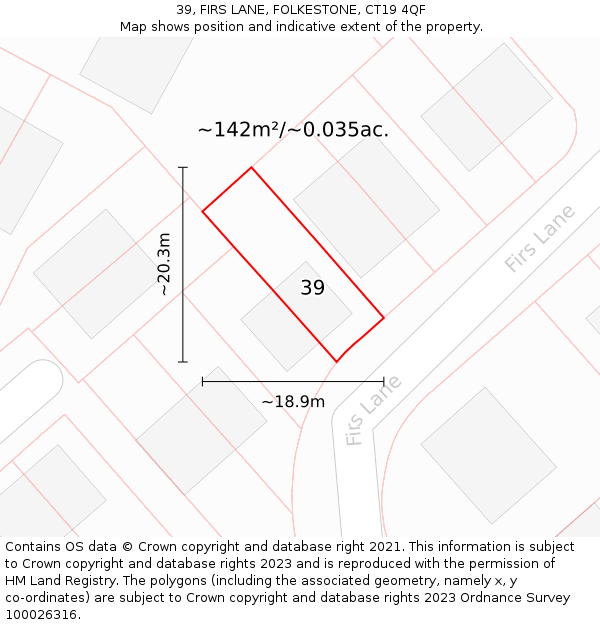 39, FIRS LANE, FOLKESTONE, CT19 4QF: Plot and title map