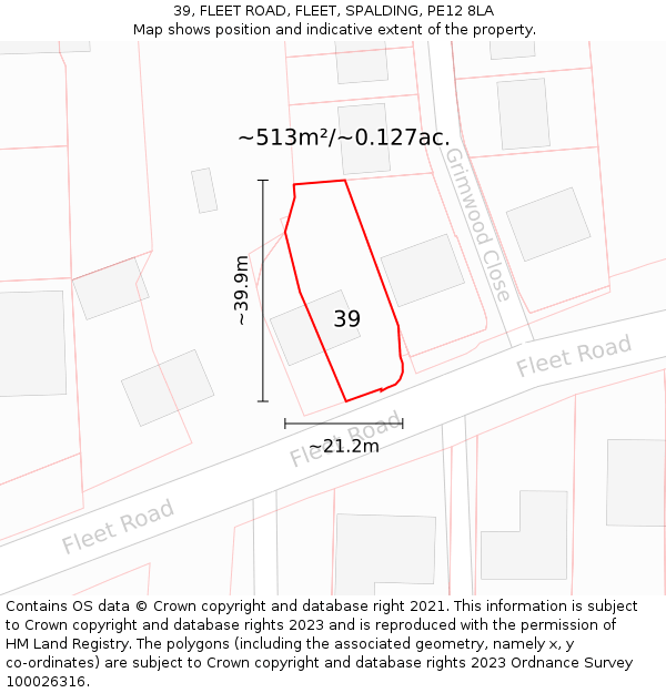 39, FLEET ROAD, FLEET, SPALDING, PE12 8LA: Plot and title map
