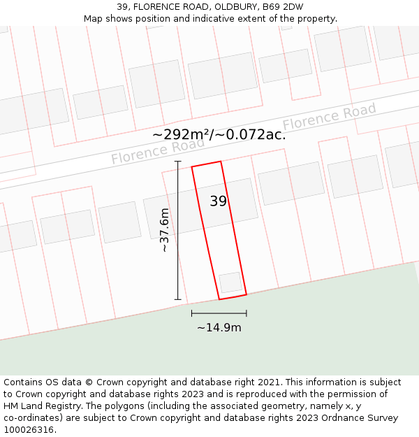 39, FLORENCE ROAD, OLDBURY, B69 2DW: Plot and title map