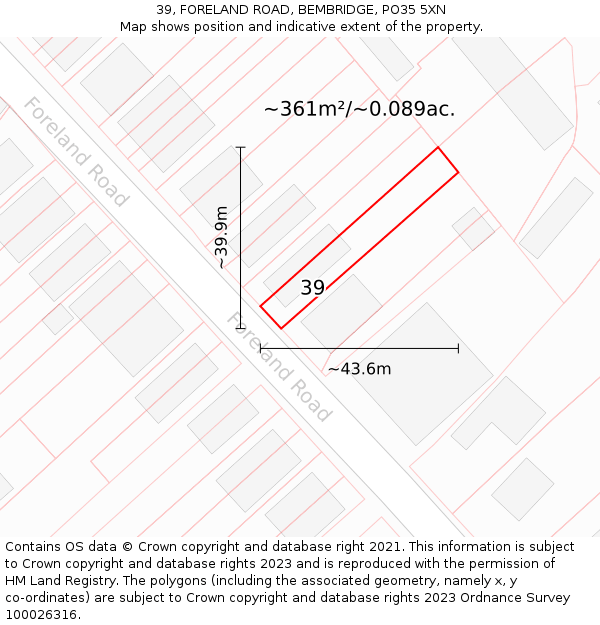 39, FORELAND ROAD, BEMBRIDGE, PO35 5XN: Plot and title map