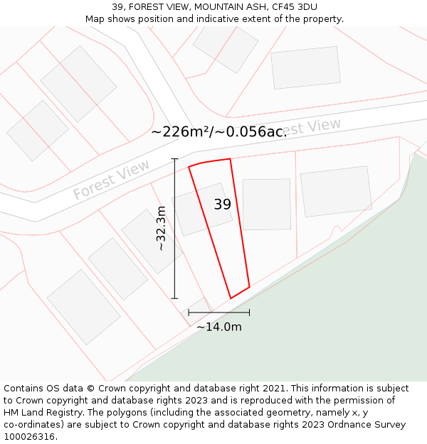39, FOREST VIEW, MOUNTAIN ASH, CF45 3DU: Plot and title map