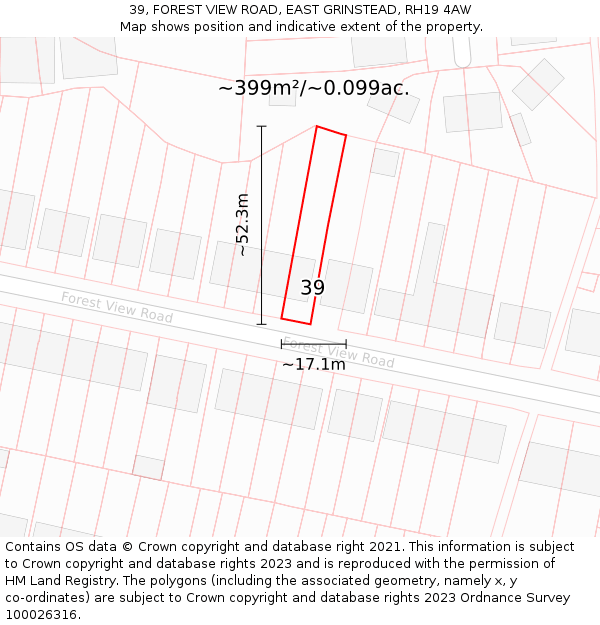 39, FOREST VIEW ROAD, EAST GRINSTEAD, RH19 4AW: Plot and title map