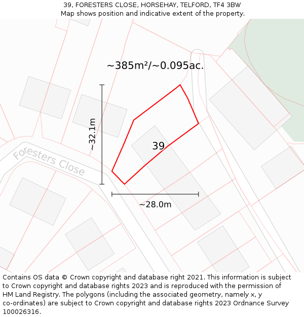 39, FORESTERS CLOSE, HORSEHAY, TELFORD, TF4 3BW: Plot and title map