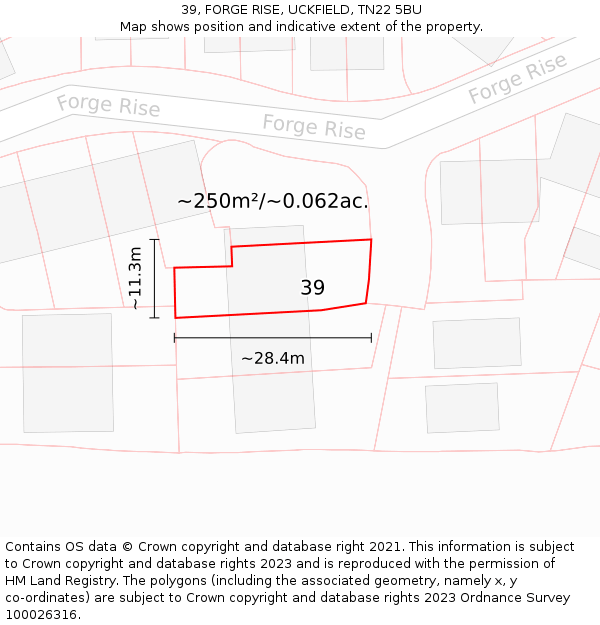 39, FORGE RISE, UCKFIELD, TN22 5BU: Plot and title map