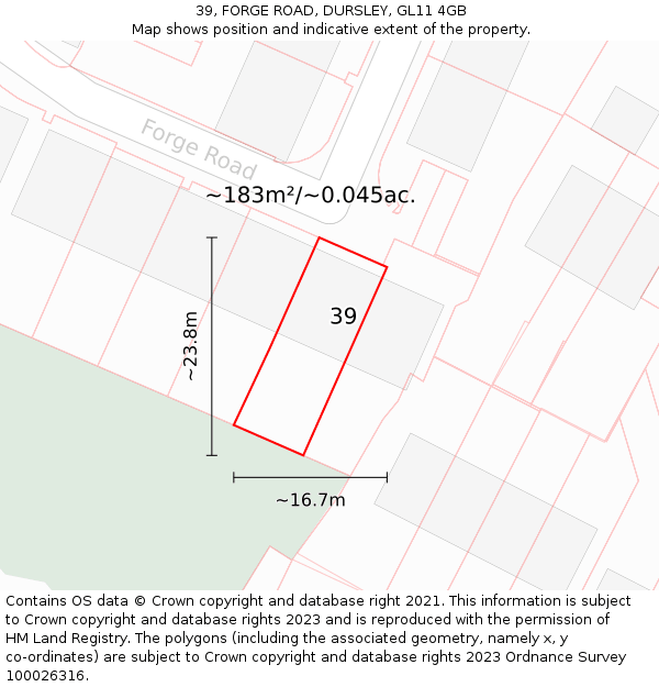 39, FORGE ROAD, DURSLEY, GL11 4GB: Plot and title map