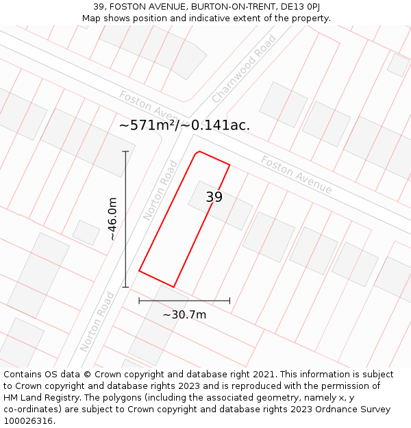 39, FOSTON AVENUE, BURTON-ON-TRENT, DE13 0PJ: Plot and title map