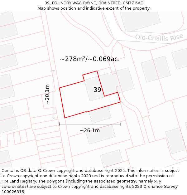 39, FOUNDRY WAY, RAYNE, BRAINTREE, CM77 6AE: Plot and title map