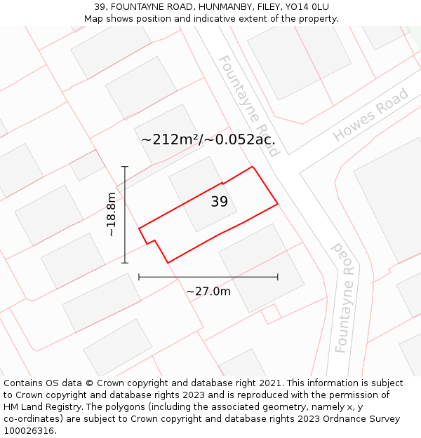 39, FOUNTAYNE ROAD, HUNMANBY, FILEY, YO14 0LU: Plot and title map