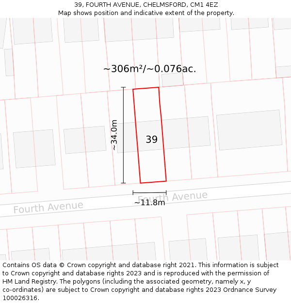 39, FOURTH AVENUE, CHELMSFORD, CM1 4EZ: Plot and title map