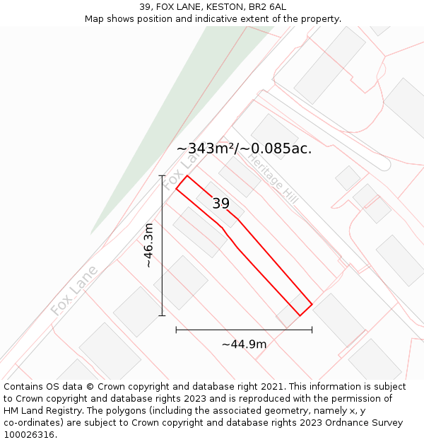 39, FOX LANE, KESTON, BR2 6AL: Plot and title map