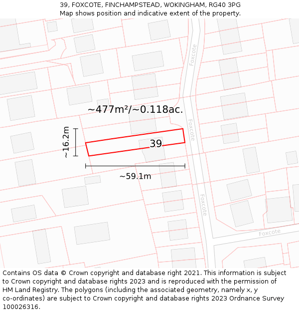 39, FOXCOTE, FINCHAMPSTEAD, WOKINGHAM, RG40 3PG: Plot and title map