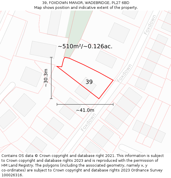 39, FOXDOWN MANOR, WADEBRIDGE, PL27 6BD: Plot and title map