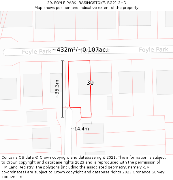 39, FOYLE PARK, BASINGSTOKE, RG21 3HD: Plot and title map