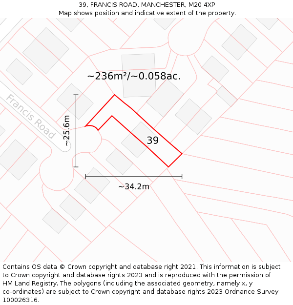 39, FRANCIS ROAD, MANCHESTER, M20 4XP: Plot and title map