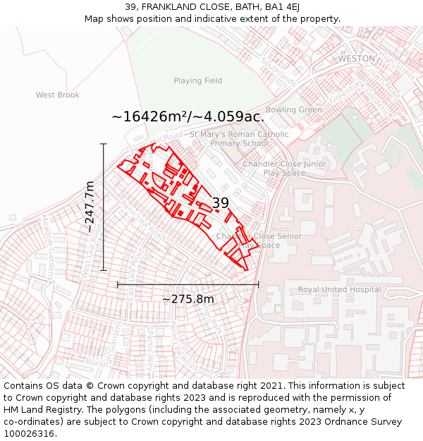 39, FRANKLAND CLOSE, BATH, BA1 4EJ: Plot and title map