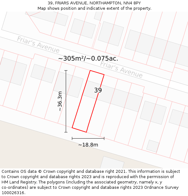 39, FRIARS AVENUE, NORTHAMPTON, NN4 8PY: Plot and title map