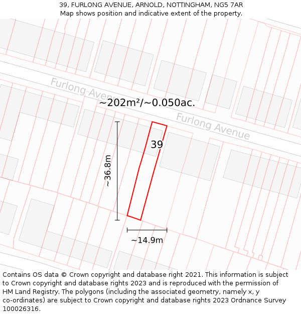 39, FURLONG AVENUE, ARNOLD, NOTTINGHAM, NG5 7AR: Plot and title map