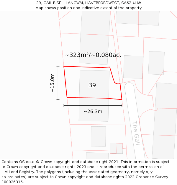39, GAIL RISE, LLANGWM, HAVERFORDWEST, SA62 4HW: Plot and title map