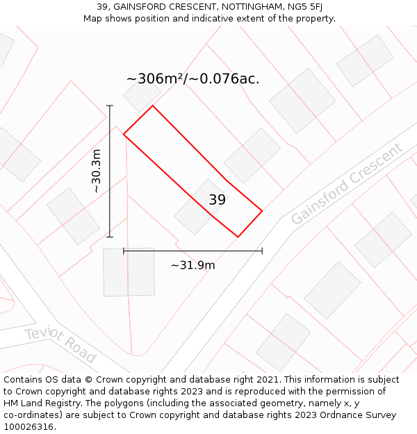 39, GAINSFORD CRESCENT, NOTTINGHAM, NG5 5FJ: Plot and title map