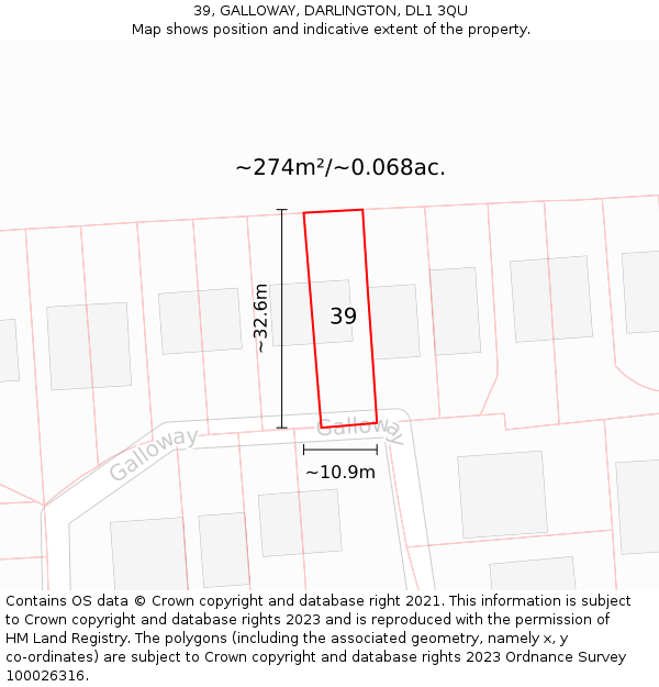 39, GALLOWAY, DARLINGTON, DL1 3QU: Plot and title map