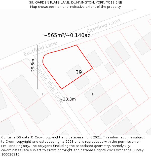 39, GARDEN FLATS LANE, DUNNINGTON, YORK, YO19 5NB: Plot and title map
