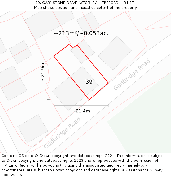 39, GARNSTONE DRIVE, WEOBLEY, HEREFORD, HR4 8TH: Plot and title map