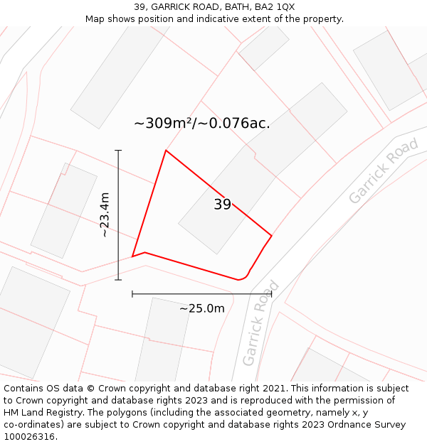 39, GARRICK ROAD, BATH, BA2 1QX: Plot and title map