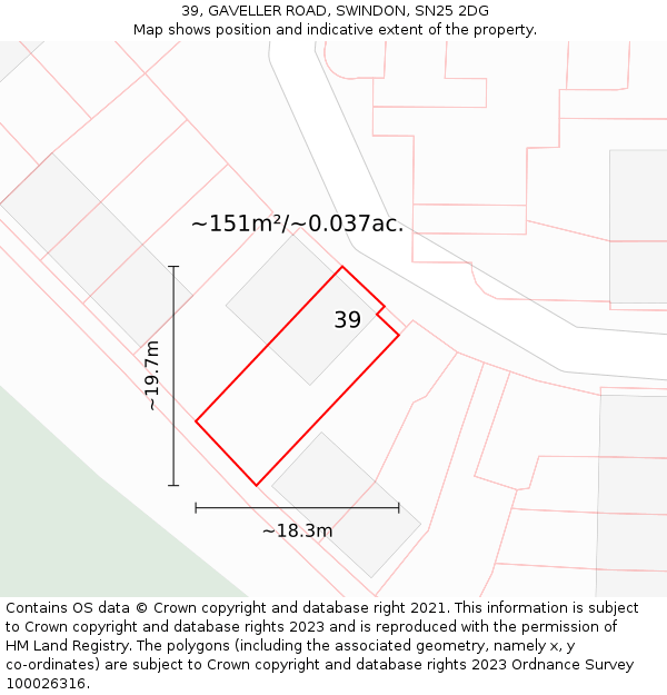 39, GAVELLER ROAD, SWINDON, SN25 2DG: Plot and title map
