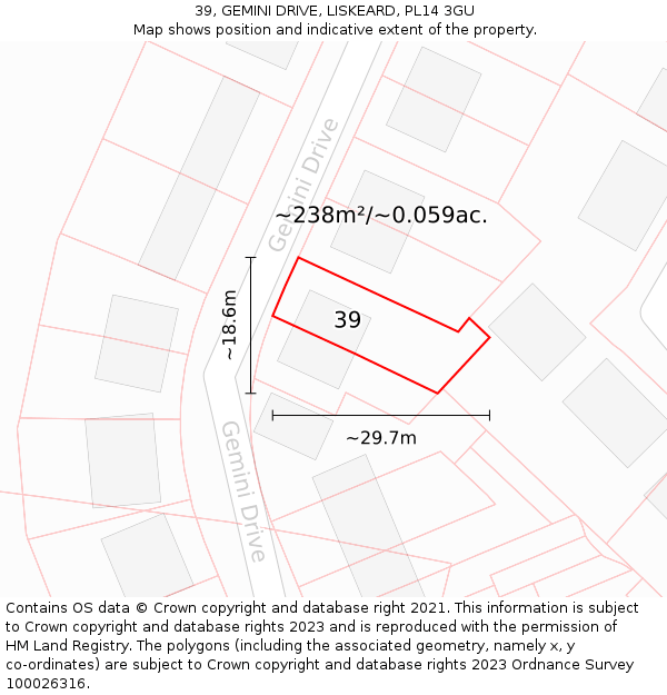 39, GEMINI DRIVE, LISKEARD, PL14 3GU: Plot and title map