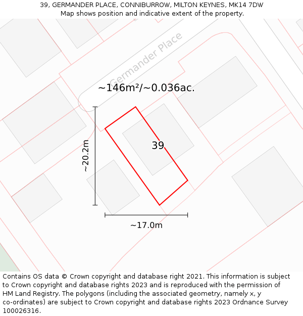 39, GERMANDER PLACE, CONNIBURROW, MILTON KEYNES, MK14 7DW: Plot and title map