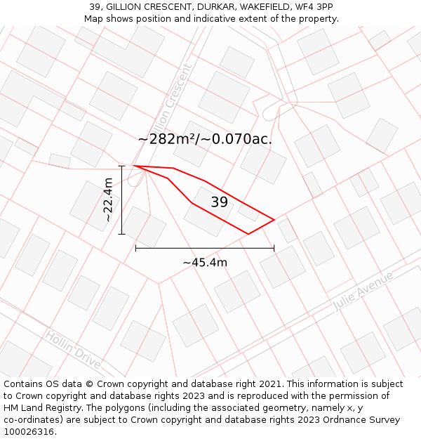 39, GILLION CRESCENT, DURKAR, WAKEFIELD, WF4 3PP: Plot and title map