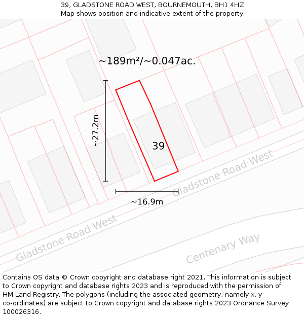 39, GLADSTONE ROAD WEST, BOURNEMOUTH, BH1 4HZ: Plot and title map
