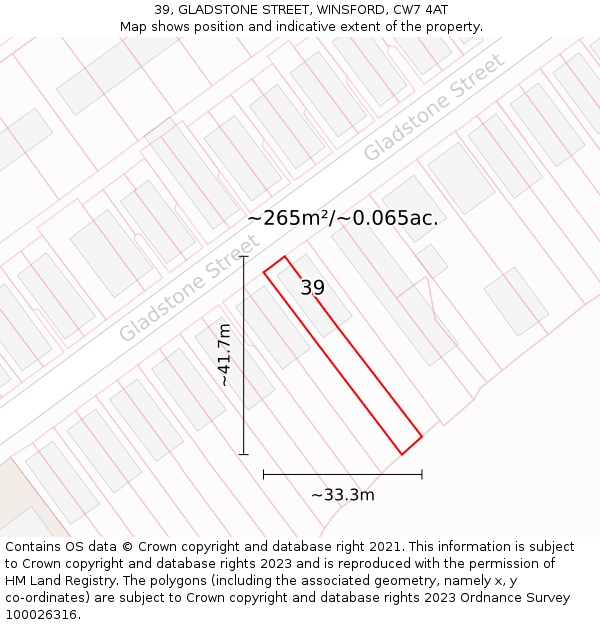39, GLADSTONE STREET, WINSFORD, CW7 4AT: Plot and title map