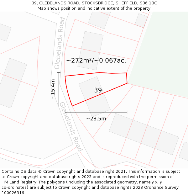 39, GLEBELANDS ROAD, STOCKSBRIDGE, SHEFFIELD, S36 1BG: Plot and title map