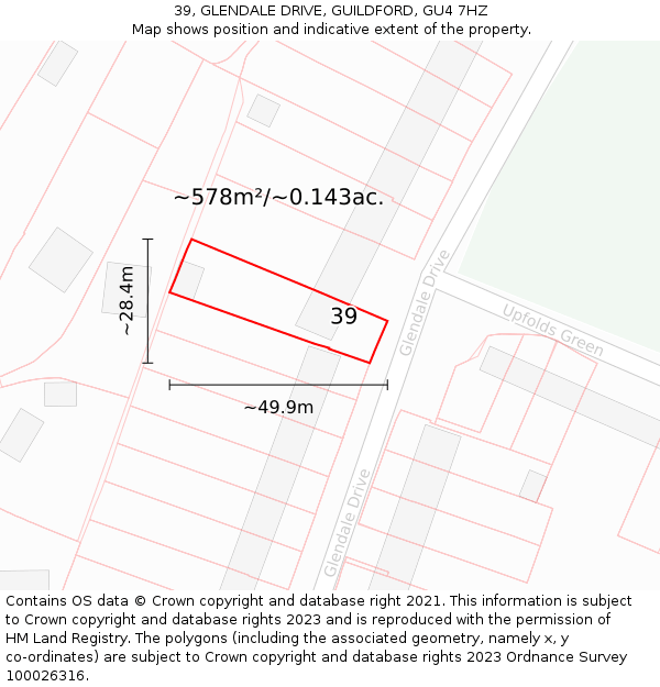 39, GLENDALE DRIVE, GUILDFORD, GU4 7HZ: Plot and title map