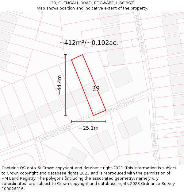 39, GLENGALL ROAD, EDGWARE, HA8 8SZ: Plot and title map