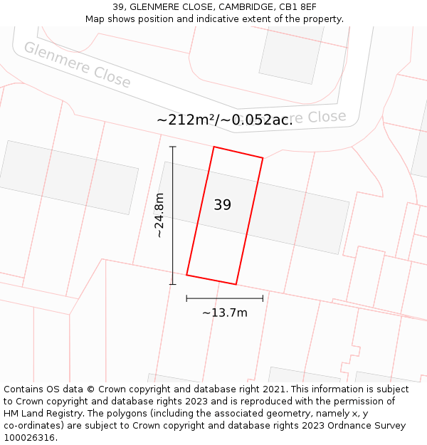 39, GLENMERE CLOSE, CAMBRIDGE, CB1 8EF: Plot and title map