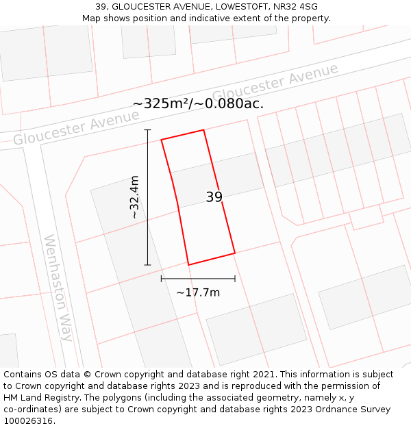 39, GLOUCESTER AVENUE, LOWESTOFT, NR32 4SG: Plot and title map