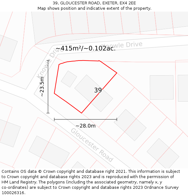 39, GLOUCESTER ROAD, EXETER, EX4 2EE: Plot and title map