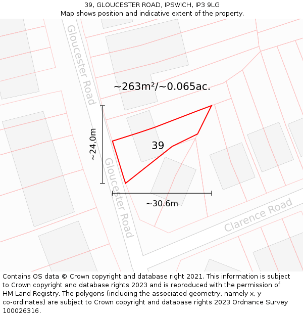 39, GLOUCESTER ROAD, IPSWICH, IP3 9LG: Plot and title map