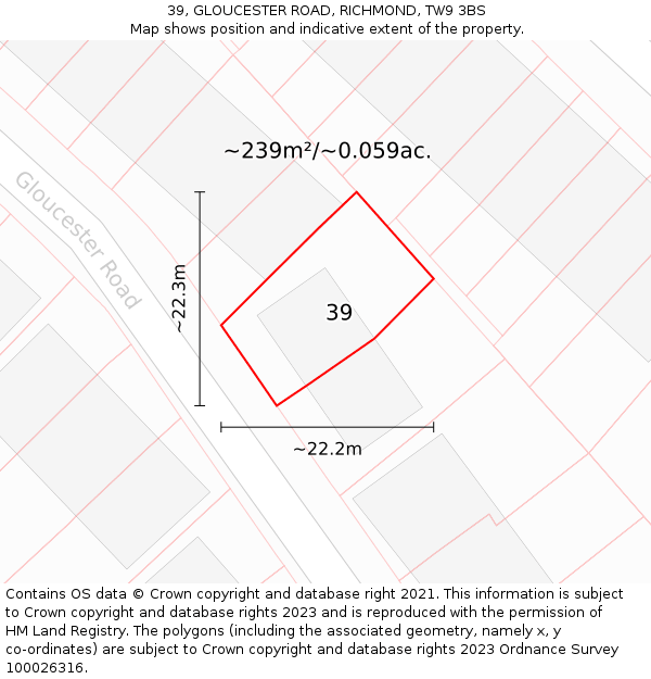 39, GLOUCESTER ROAD, RICHMOND, TW9 3BS: Plot and title map