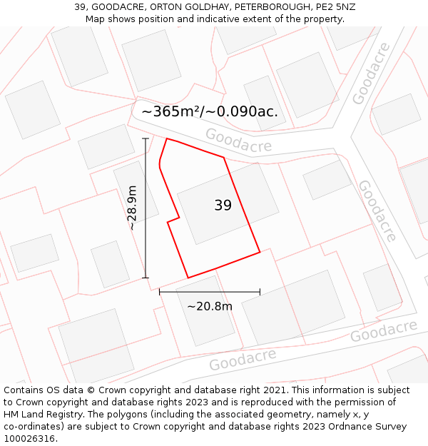 39, GOODACRE, ORTON GOLDHAY, PETERBOROUGH, PE2 5NZ: Plot and title map