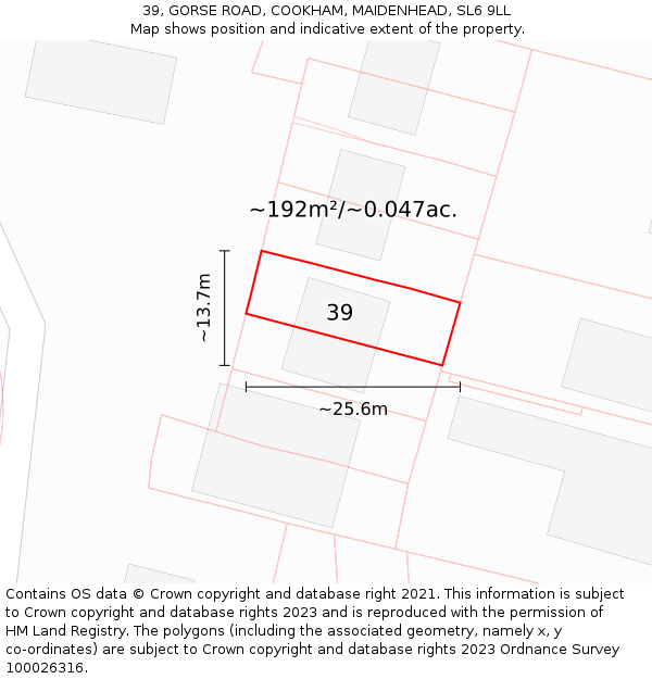 39, GORSE ROAD, COOKHAM, MAIDENHEAD, SL6 9LL: Plot and title map