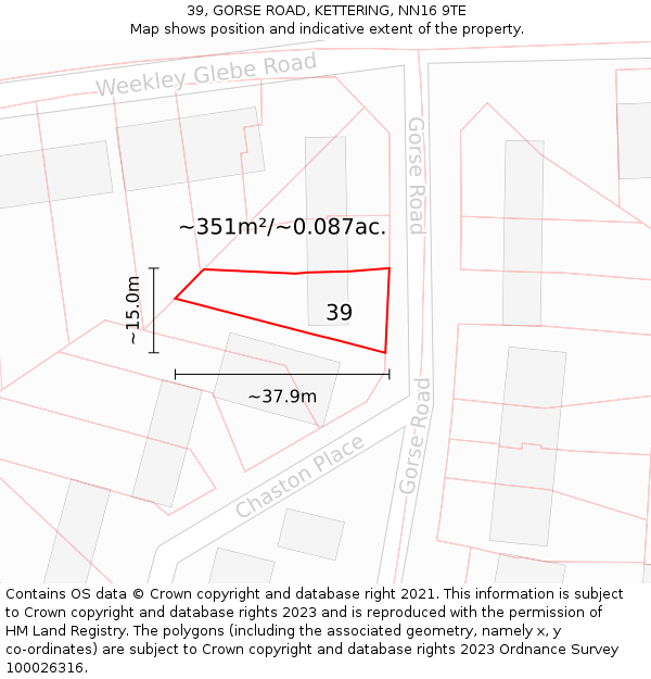 39, GORSE ROAD, KETTERING, NN16 9TE: Plot and title map