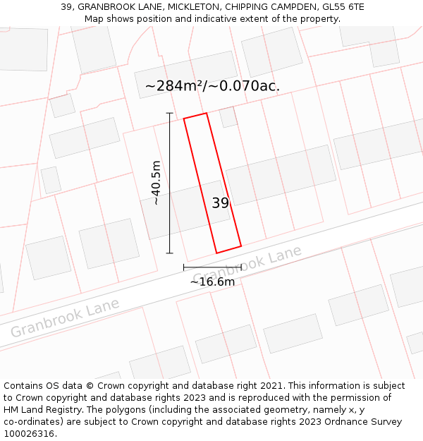 39, GRANBROOK LANE, MICKLETON, CHIPPING CAMPDEN, GL55 6TE: Plot and title map