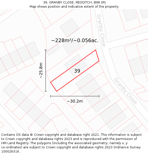39, GRANBY CLOSE, REDDITCH, B98 0PJ: Plot and title map