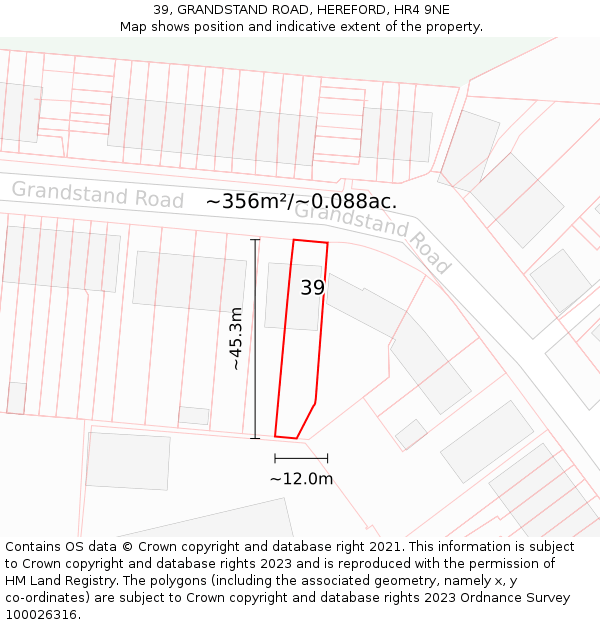 39, GRANDSTAND ROAD, HEREFORD, HR4 9NE: Plot and title map