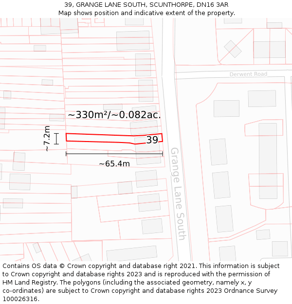 39, GRANGE LANE SOUTH, SCUNTHORPE, DN16 3AR: Plot and title map