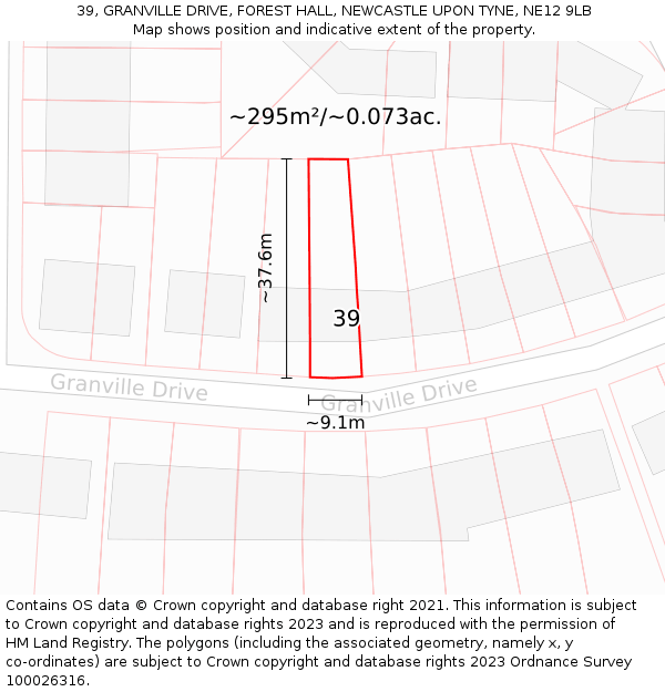 39, GRANVILLE DRIVE, FOREST HALL, NEWCASTLE UPON TYNE, NE12 9LB: Plot and title map