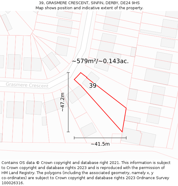 39, GRASMERE CRESCENT, SINFIN, DERBY, DE24 9HS: Plot and title map